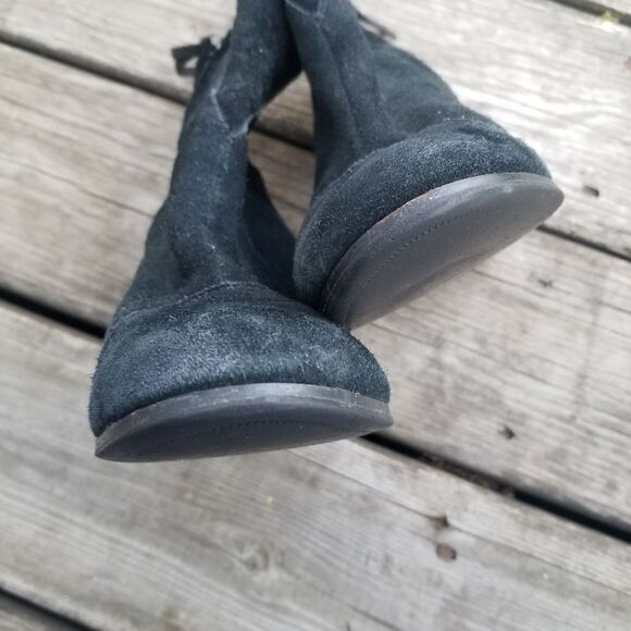 TOMS Lunata Chunky Heeled Black Suede Leather Ankle Boots Booties Woman's 9 - Picture 7 of 11